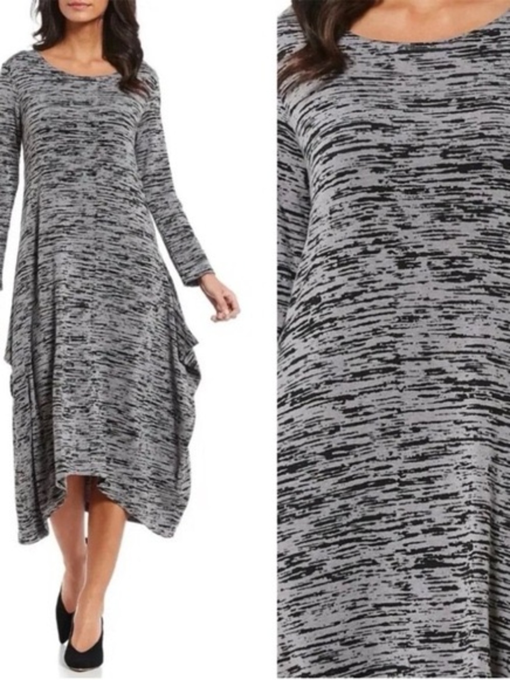 Bryn Walker Women’s Black Gray Long Sleeve Midi Dress Rayon Size S